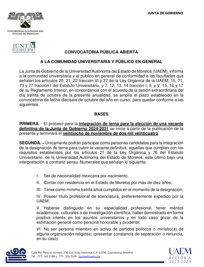 Junta de Gobierno | Convocatoria pública abierta