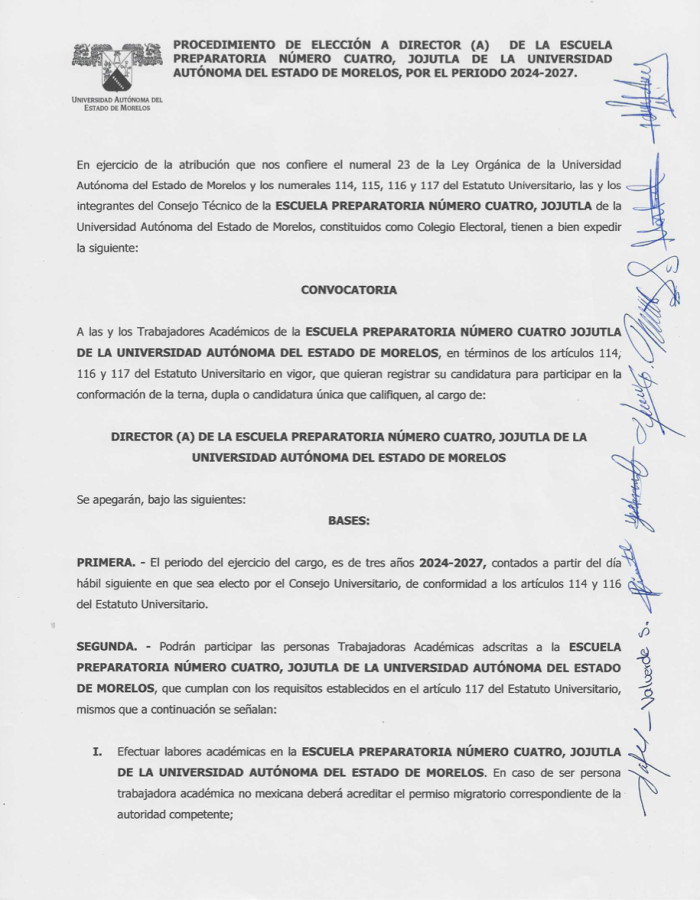 PROCEDIMIENTO DE ELECCIÓN A DIRECTOR(A) DE LA ESCUELA PREPARATORIA NÚMERO CUATRO, JOJUTLA, POR EL PERIODO 2024-2027