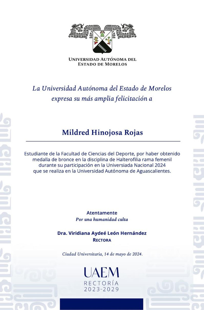 Felicitación Rectoría | Mildred Hinojosa Rojas