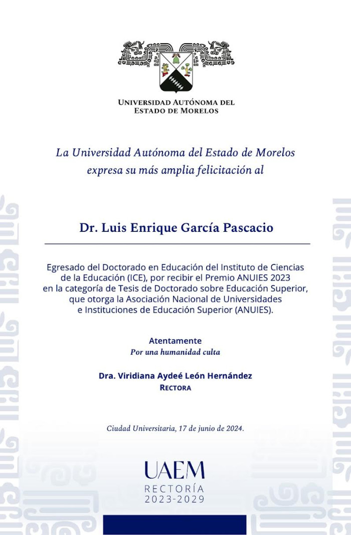 Felicitación Rectoría | Dr. Luis Enrique García Pascacio