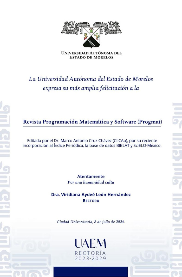 Felicitación Rectoría | Revista Programación Matemática y Software (Progmat)