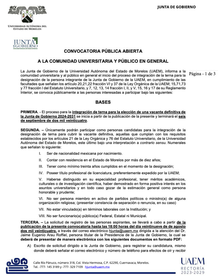 Convocatoria Pública Abierta a la Comunidad Universitaria y Público General 2024 - 2031