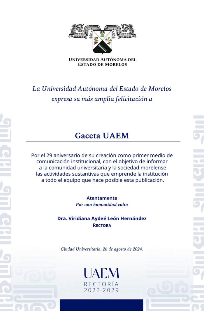 Felicitación Rectoría | Aniversario Gaceta UAEM