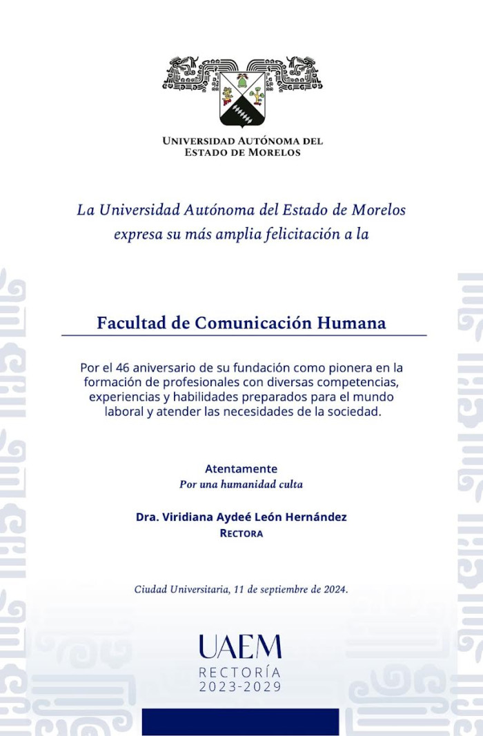 Felicitación Rectoría | Facultad de Comunicación Humana 11/09/24