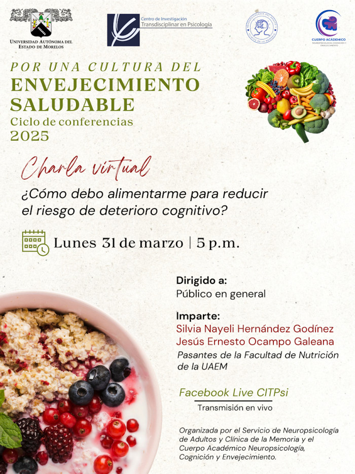 Charla virtual ¿Cómo debo alimentarme para reducir el riesgo de deterioro cognitivo?