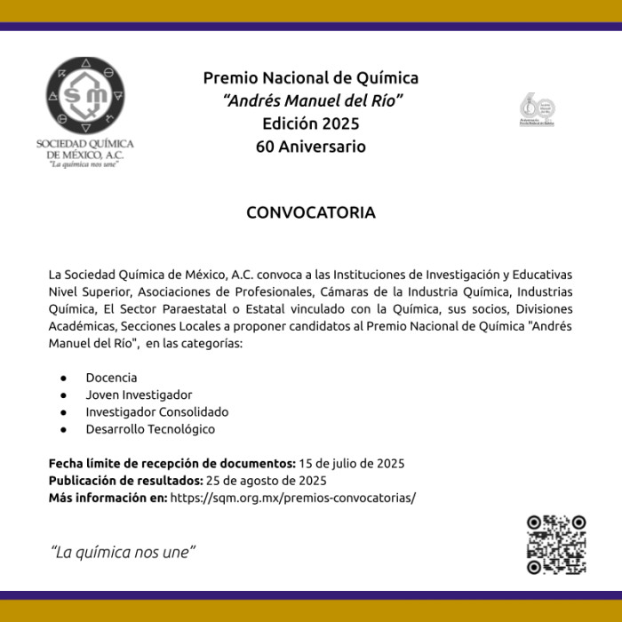 Sociedad Química de México | Premio nacional de química “Andrés Manuel del Río”