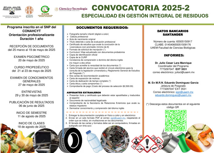 CONVOCATORIA 2025-2: ESPECIALIDAD EN GESTIÓN INTEGRAL DE RESIDUOS