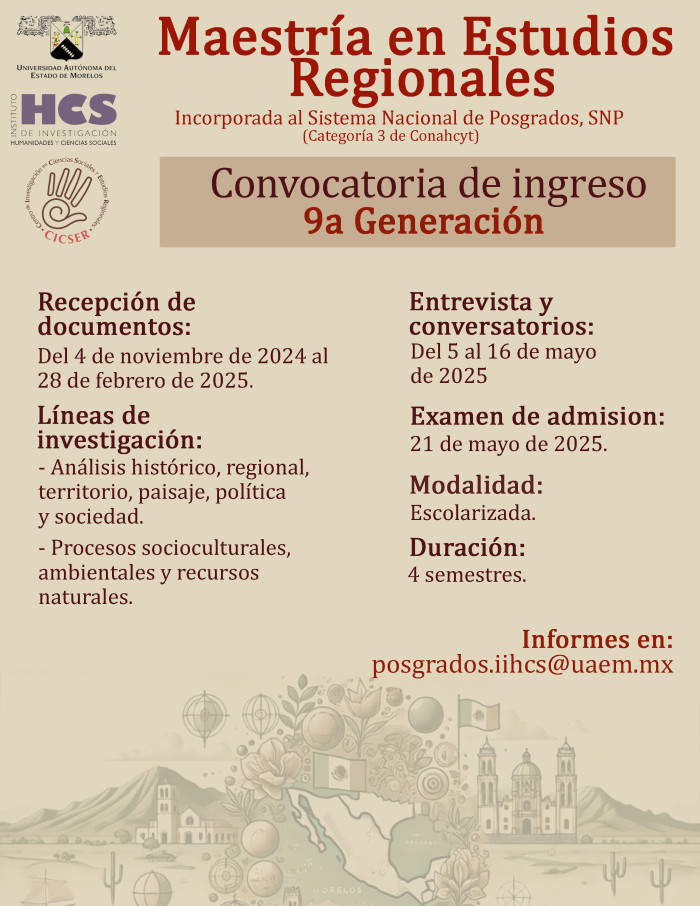 CONVOCATORIA OCTAVA GENERACIÓN MAESTRÍA EN ESTUDIOS REGIONALES