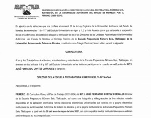 Proceso de Ratificación de Director, de la Escuela Preparatoria Número Seis, Tlaltizapán, periodo 2021 – 2024