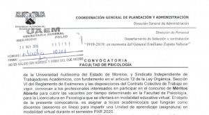 Facultad de Psicología: Concurso Méritos Abierto Virtual