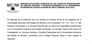 Proceso de Elección a Director (a) del Centro de Investigación en Ciencias Sociales y Estudios Regionales 2022