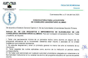 Convocatoria para la elección de consejero universitario alumno | Facultad de Medicina