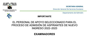 EL PERSONAL DE APOYO SELECCIONADO PARA EL PROCESO DE ADMISIÓN DE ASPIRANTES DE NUEVO INGRESO 2023–2024