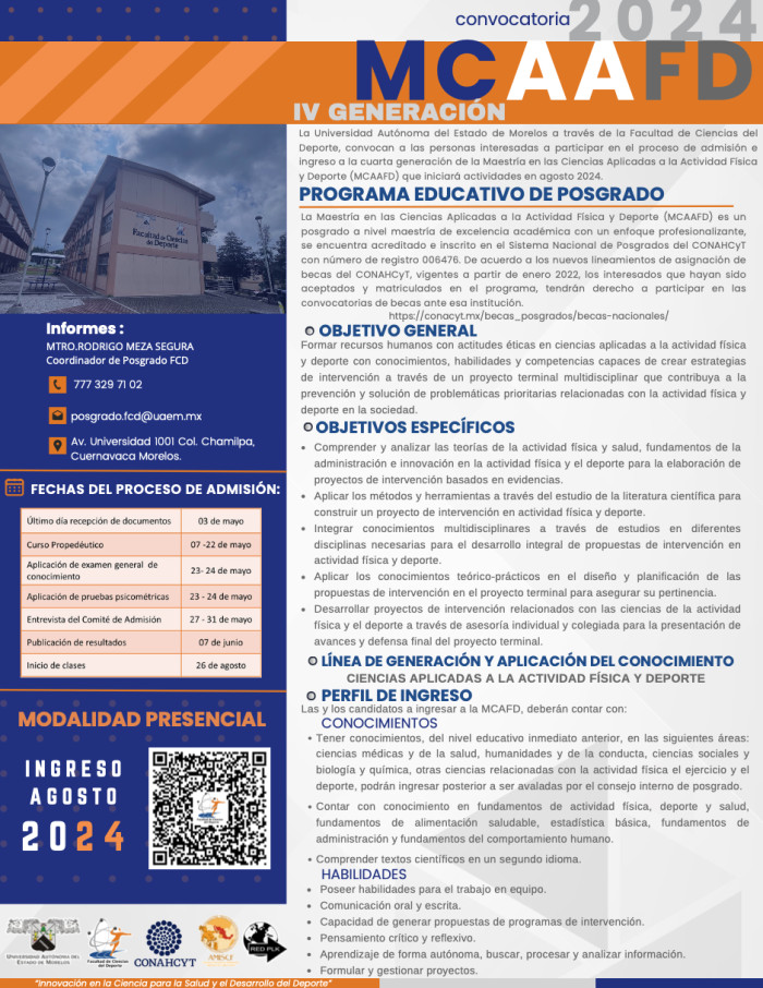 Maestría en las Ciencias Aplicadas a la Actividad Física y Deporte 2024