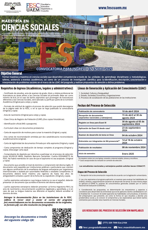 MAESTRÍA EN CIENCIAS SOCIALES | CONVOCATORIA PARA INGRESO EN ENERO 2025