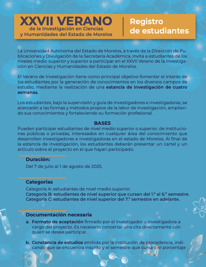 XXVII Verano de Investigación en Ciencias y Humanidades del Estado de Morelos