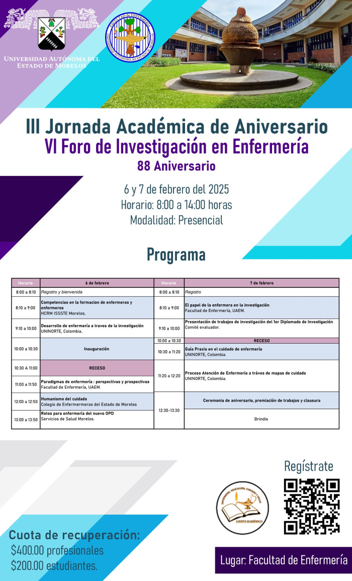 Ill Jornada Académica de Aniversario VI Foro de Investigación en Enfermería 88 Aniversario