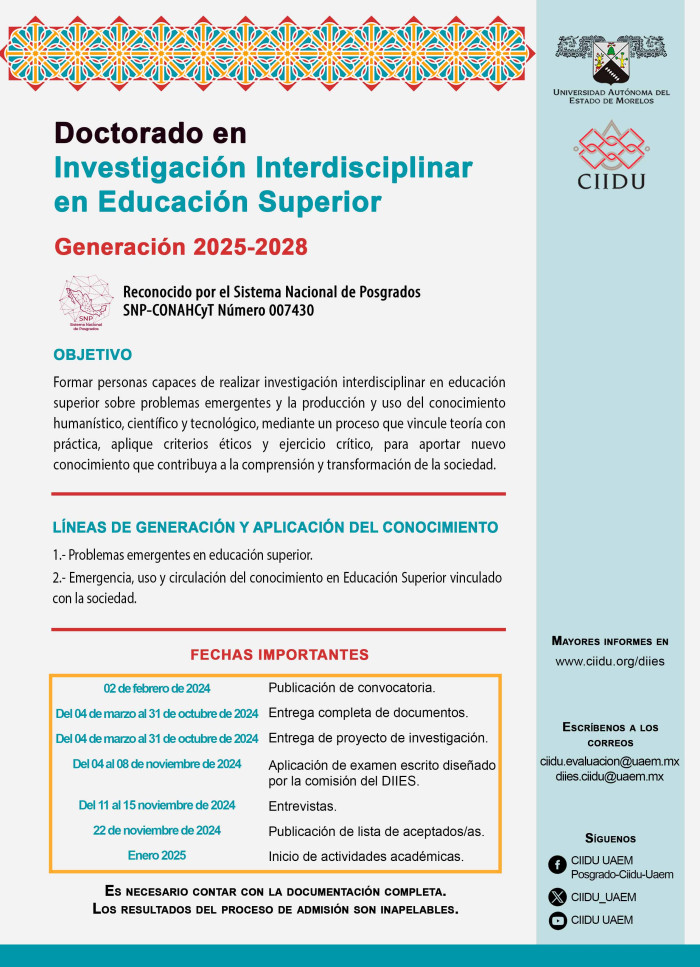 Doctorado en Investigación Interdisciplinar en Educación Superior | 2025