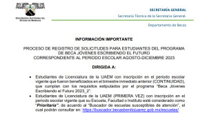 Proceso de registro del programa de beca Jóvenes Escribiendo el Futuro 2023-2
