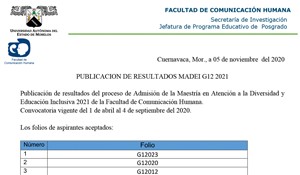 Resultados Convocatoria:  Maestría en atención a la diversidad y educación inclusiva 2021
