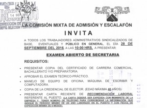 Convocatoria Examen Abierto de Secretaria