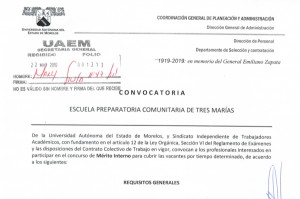 Concurso de Méritos Interno Escuela Preparatoria Comunitaria de Tres Marías